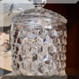G13. Vintage Fostoria Glass “Cubist” cookie jar. 